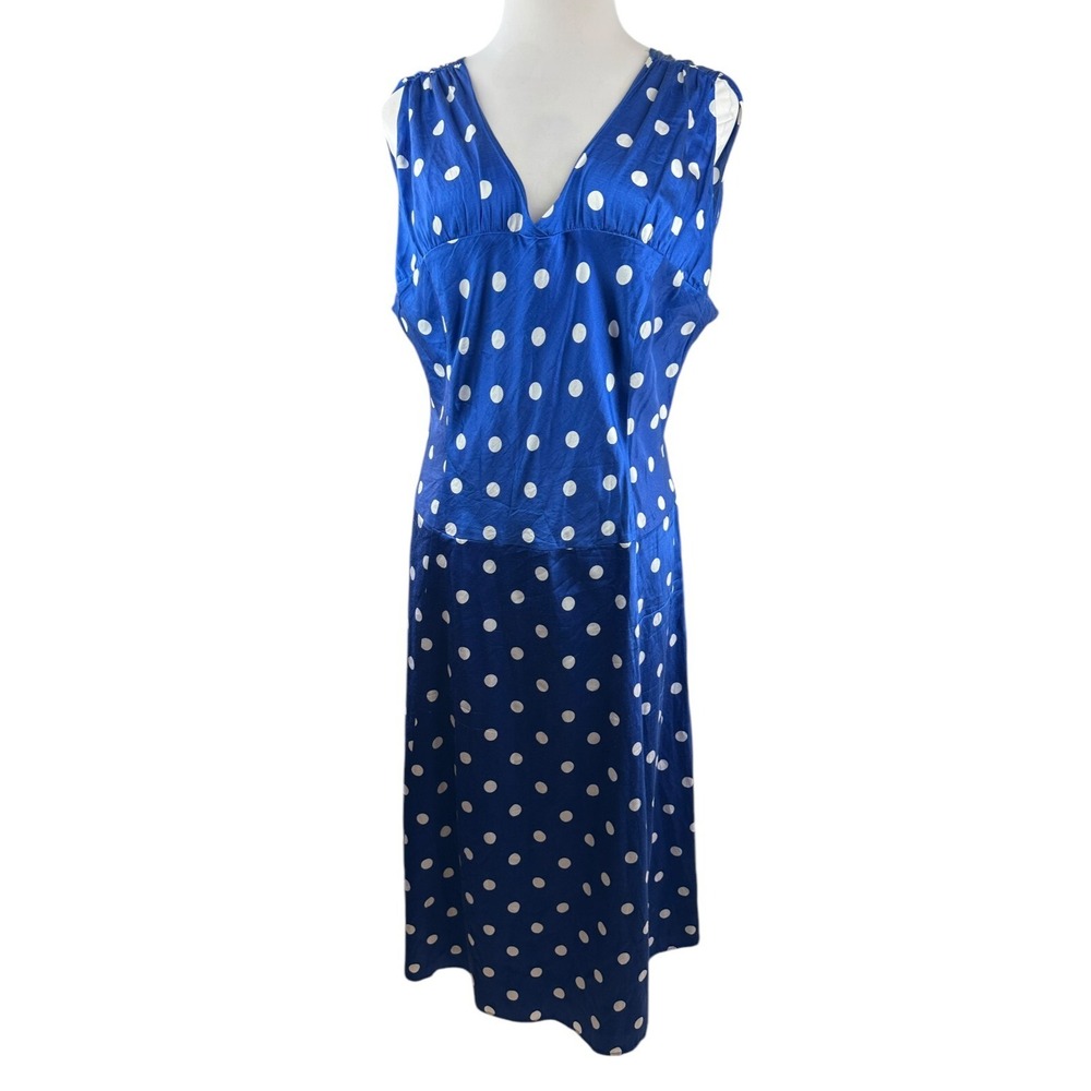 Pendleton Silk Blend Drop Waist V-Neck Dress Polka Dot Blue White Size 20 Tall - Picture 3 of 16